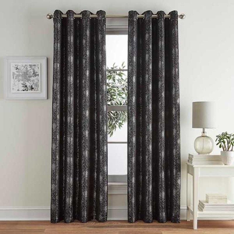 Metallic Black Room Darkening Grommet Curtain Panel, 84″