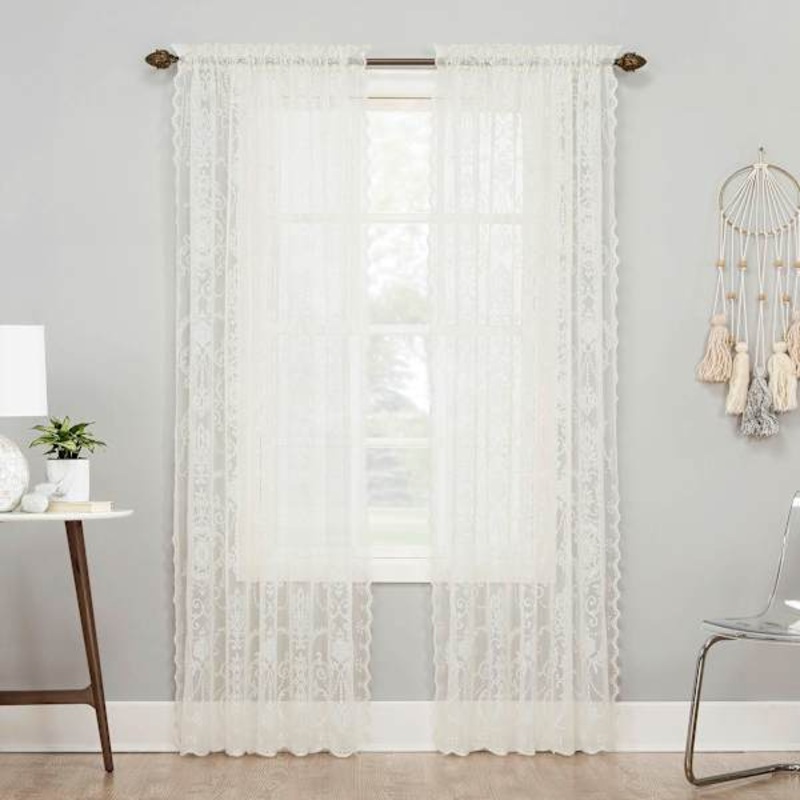 Natalia Ivory Rod Pocket Sheer Window Curtain Panel, 84″