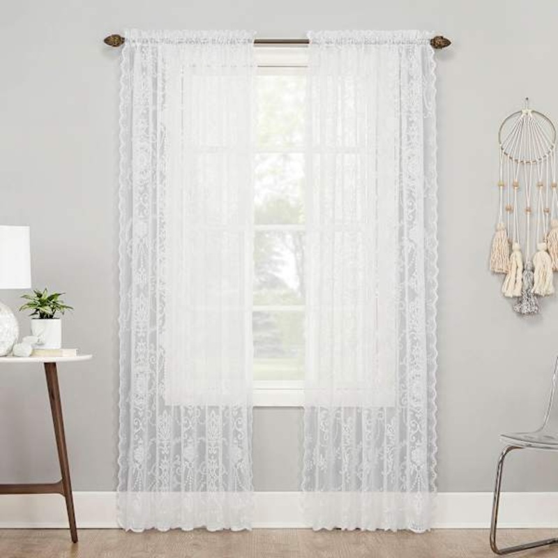 Natalia White Rod Pocket Sheer Curtain Panel, 84″