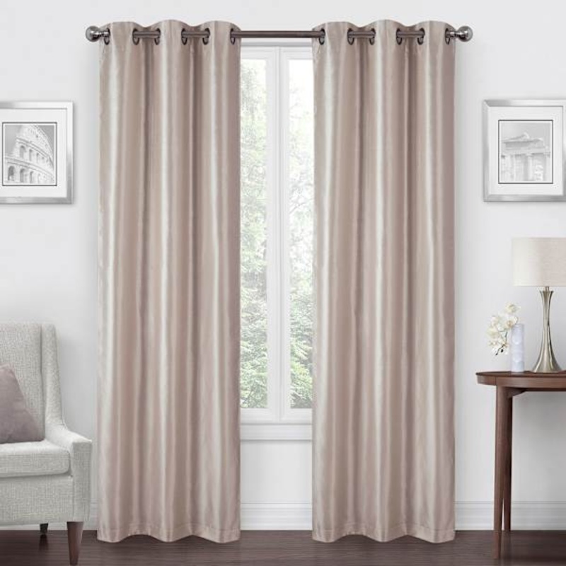 Natural Faux Silk Blackout Grommet Curtain Panel, 63″