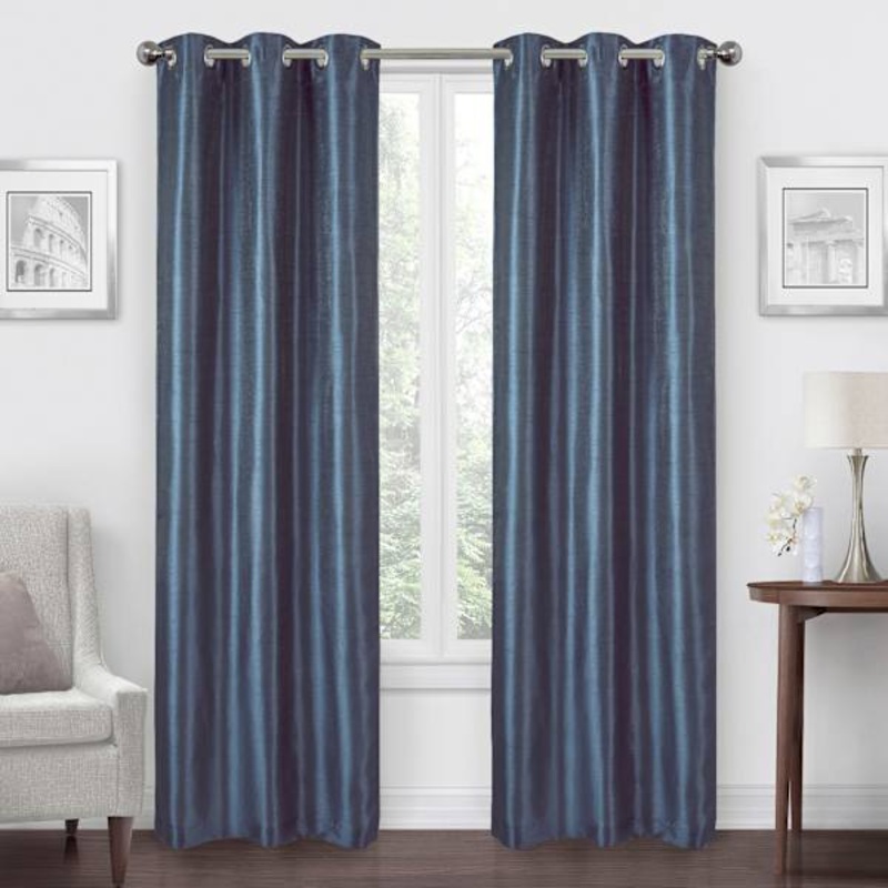 Navy Faux Silk Blackout Grommet Curtain Panel, 63″