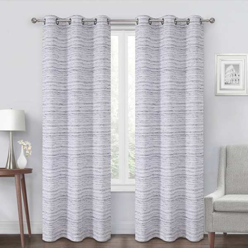 Navy Textured Chenille Light Filtering Grommet Curtain Panel, 84″
