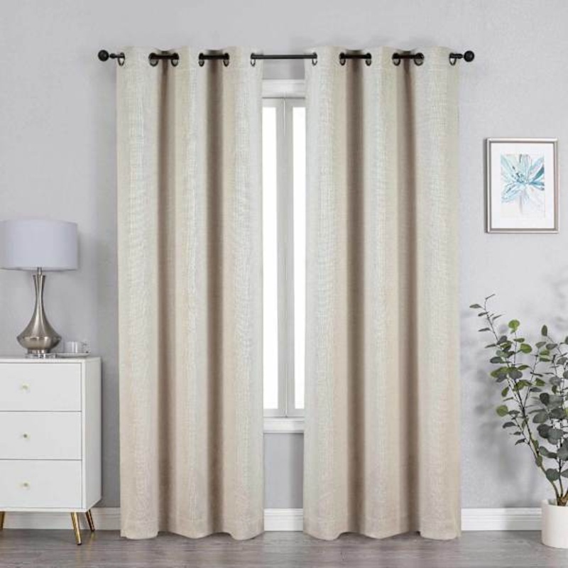 Neutral Textured Jacquard Light Filtering Grommet Curtain Panel, 84″
