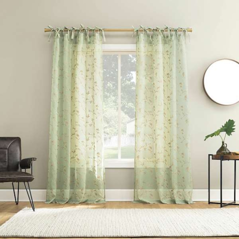 Sage Green Bow Tab Sheer Curtain Panel, 84″
