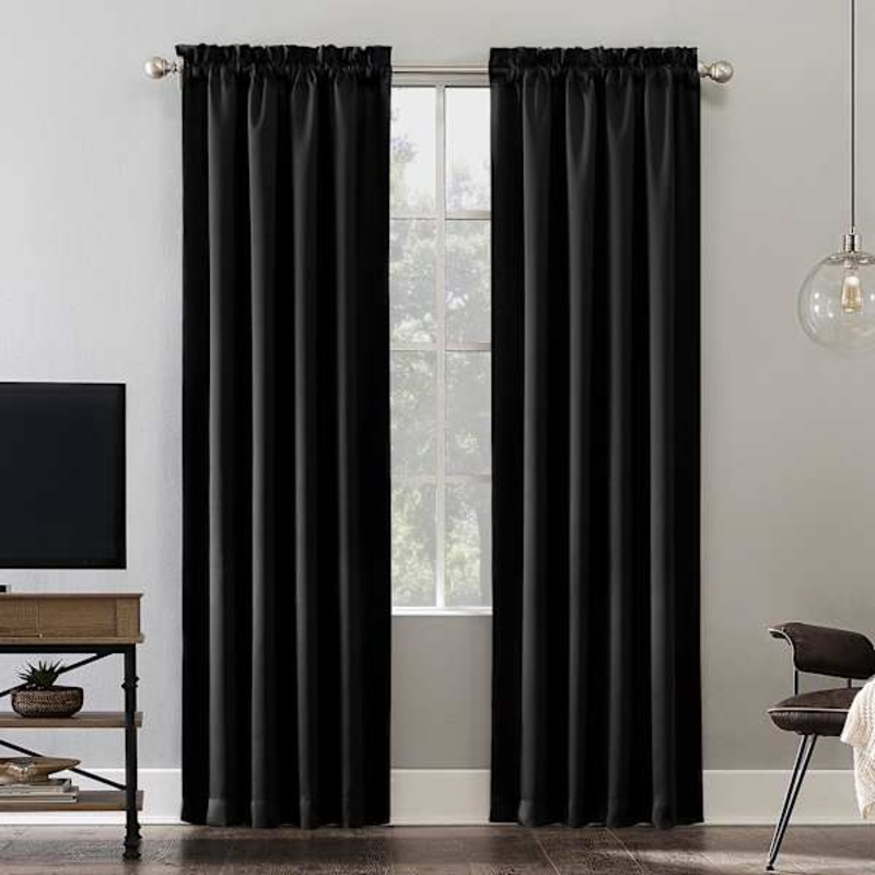 Sun Zero Oslo Black Blackout Grommet Curtain Panel, 63″