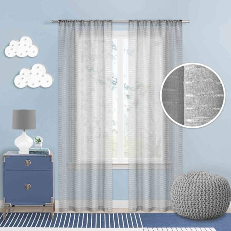 Tiny Dreamers Grey Striped Sheer Curtain Panel, 84″