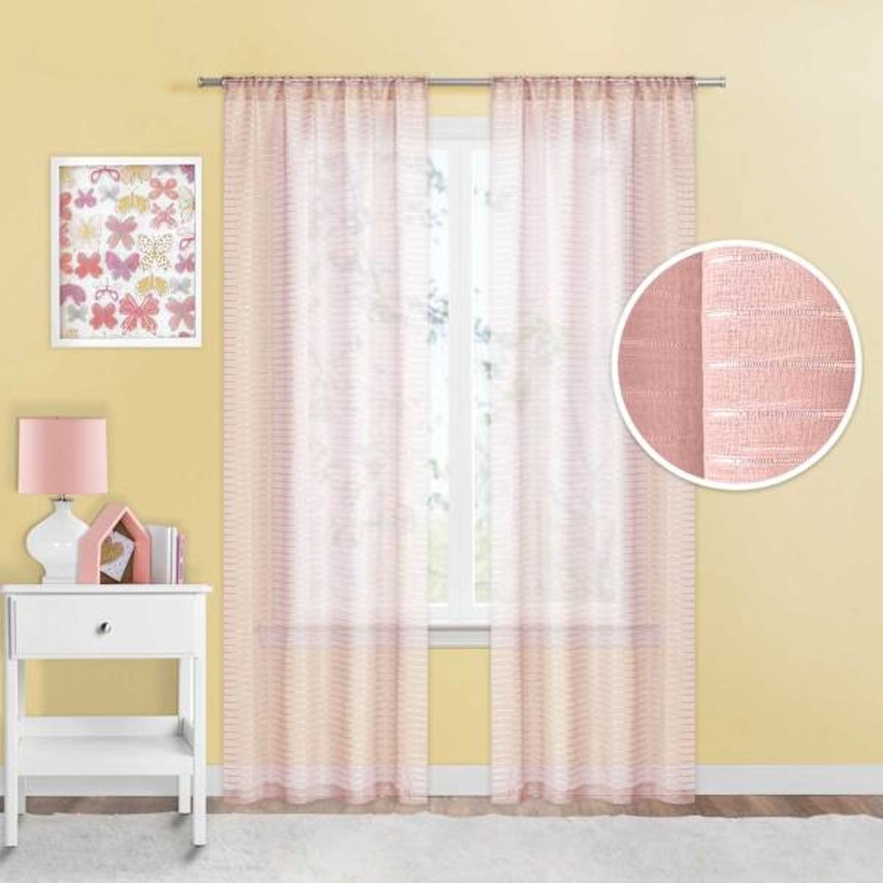 Tiny Dreamers Pink Striped Sheer Curtain Panel, 84″