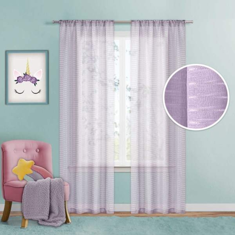 Tiny Dreamers Purple Striped Sheer Curtain Panel, 84″