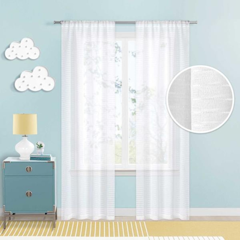 Tiny Dreamers White Striped Sheer Curtain Panel, 84″