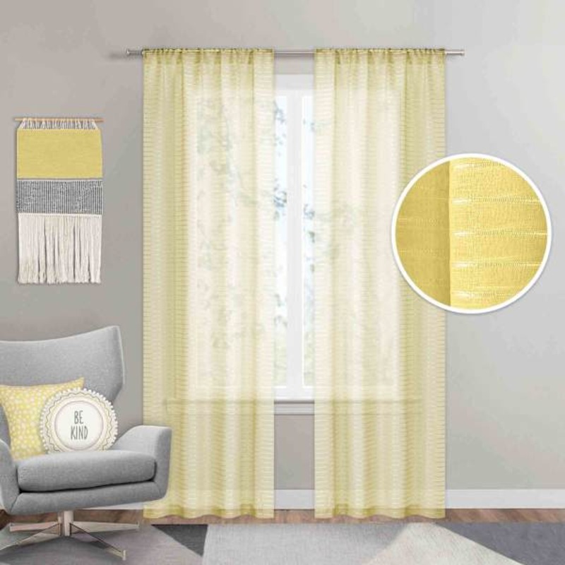 Tiny Dreamers Yellow Striped Sheer Curtain Panel, 84″
