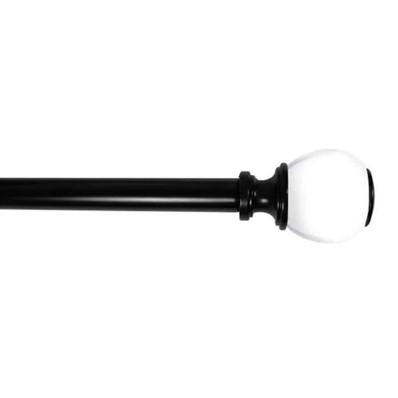 Turner 1/2″ Black Finish Clear Ball Adjustable Curtain Rod, 18-36″