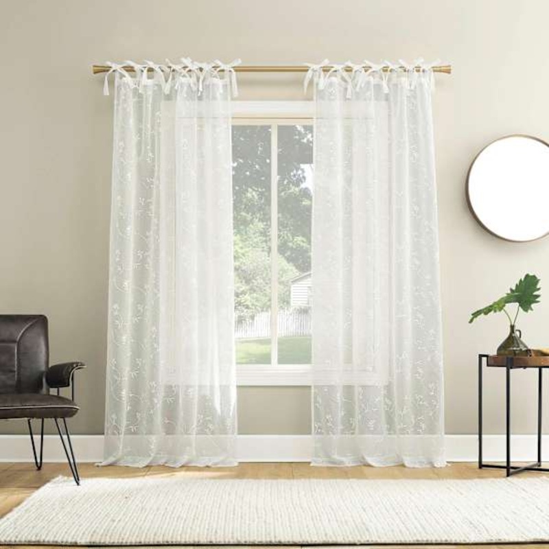 White Bow Tab Sheer Curtain Panel, 84″