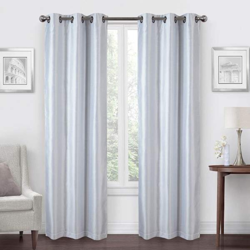White Faux Silk Blackout Grommet Curtain Panel, 63″