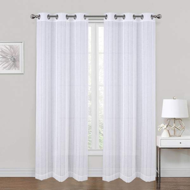 White Hemstitch Sheer Grommet Single Curtain Panel, 84″