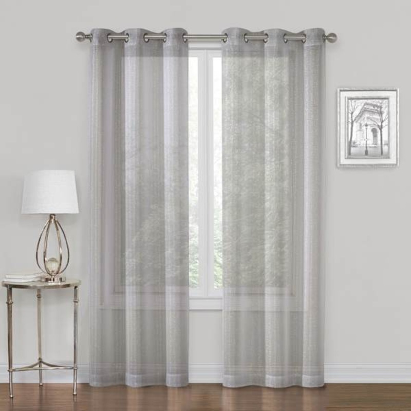 Whittier Grey Metallic Sheer Grommet Curtain Panel, 63″