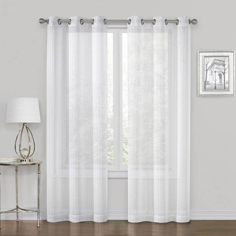 Whittier White Metallic Sheer Grommet Curtain Panel, 63″