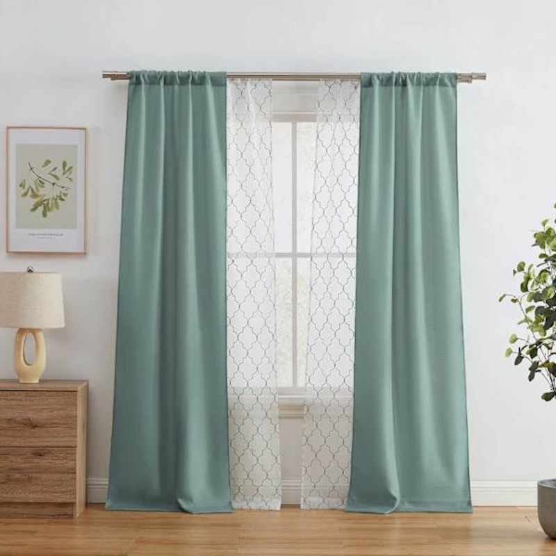 4-Pack Ryder & Northport Aqua Embroidered Light Filtering Curtain Panels, 84″