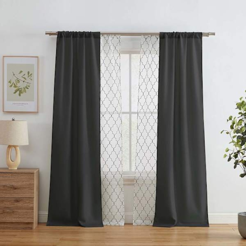 4-Pack Ryder & Northport Black Embroidered Light Filtering Curtain Panels, 84″
