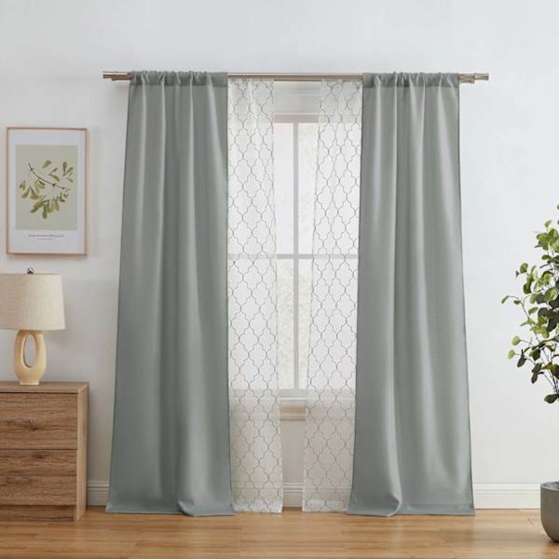 4-Pack Ryder & Northport Grey Embroidered Light Filtering Curtain Panels, 84″