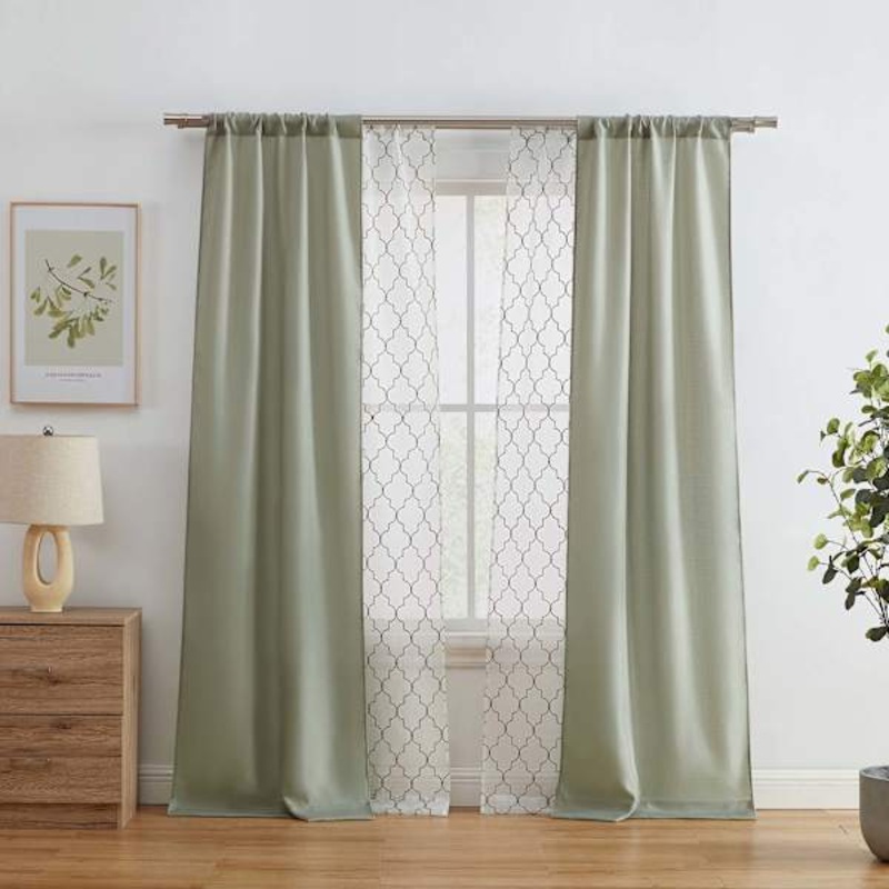 4-Pack Ryder & Northport Sage Embroidered Light Filtering Curtain Panels, 84″