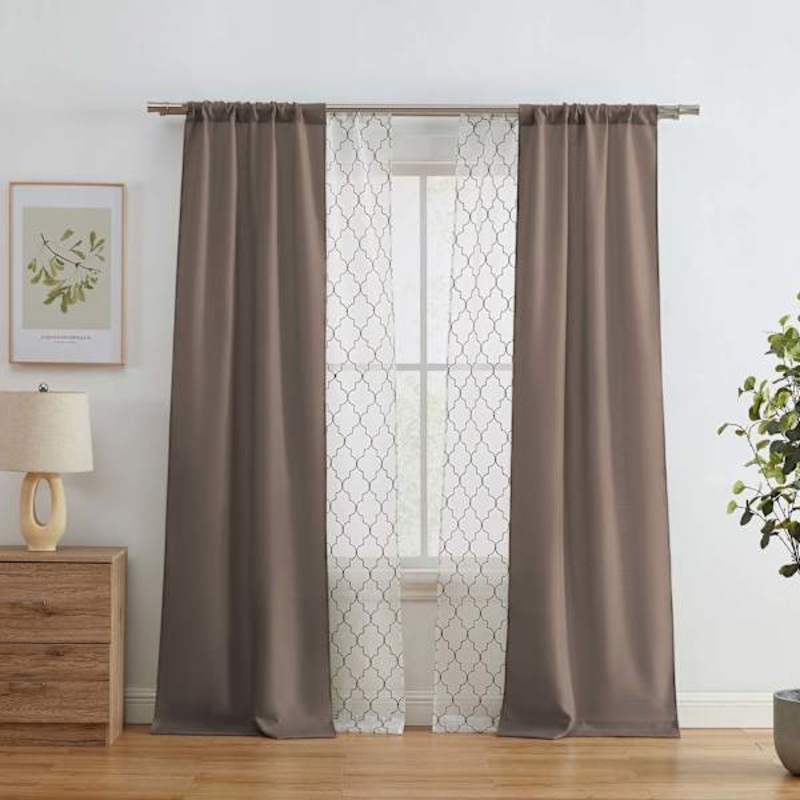 4-Pack Ryder & Northport Taupe Embroidered Light Filtering Curtain Panels, 84″