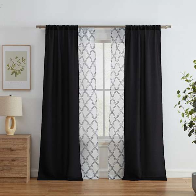 4-Pack Ryder & Oakfield Black Light Filtering Curtain Panel Set, 84″