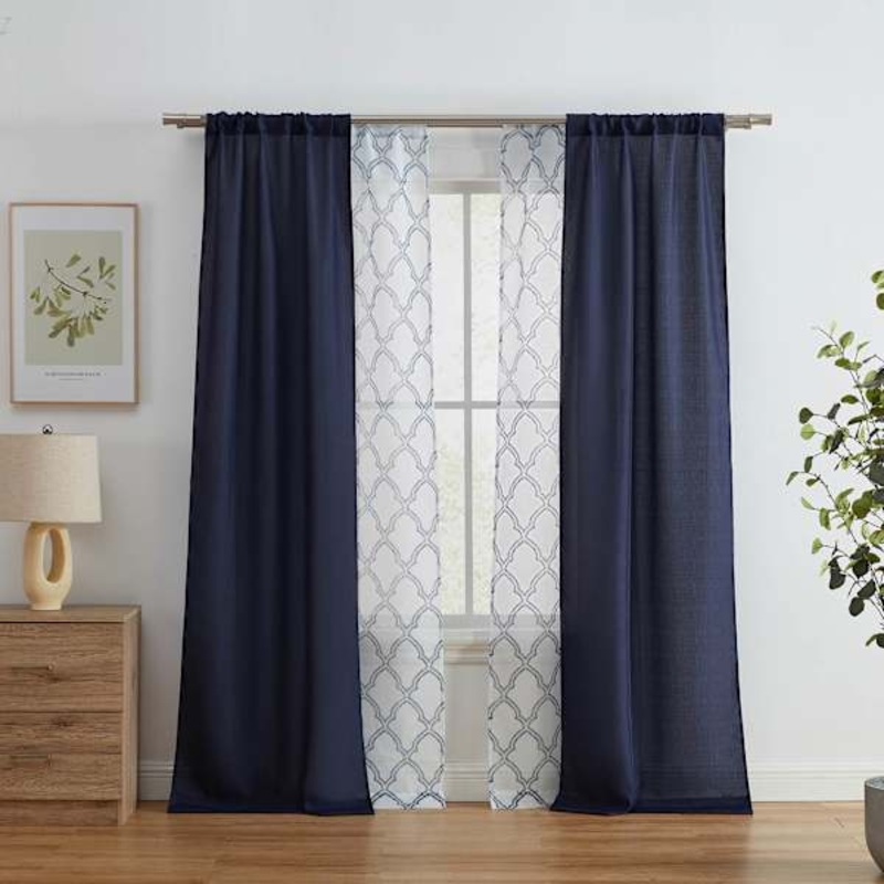 4-Pack Ryder & Oakfield Navy Light Filtering Curtain Panels, 84″