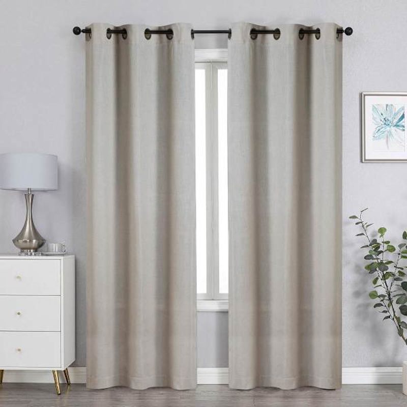 Beige Linen Blend Blackout Grommet Single Curtain Panel, 95″