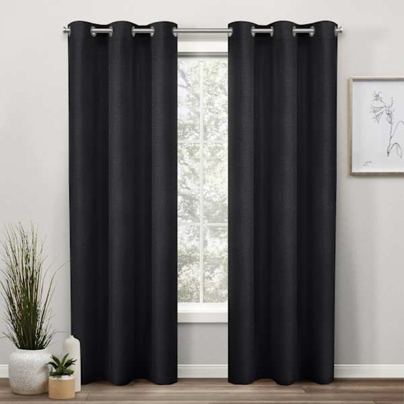 Black Basket Weave Light Filtering Curtain Panel, 84″