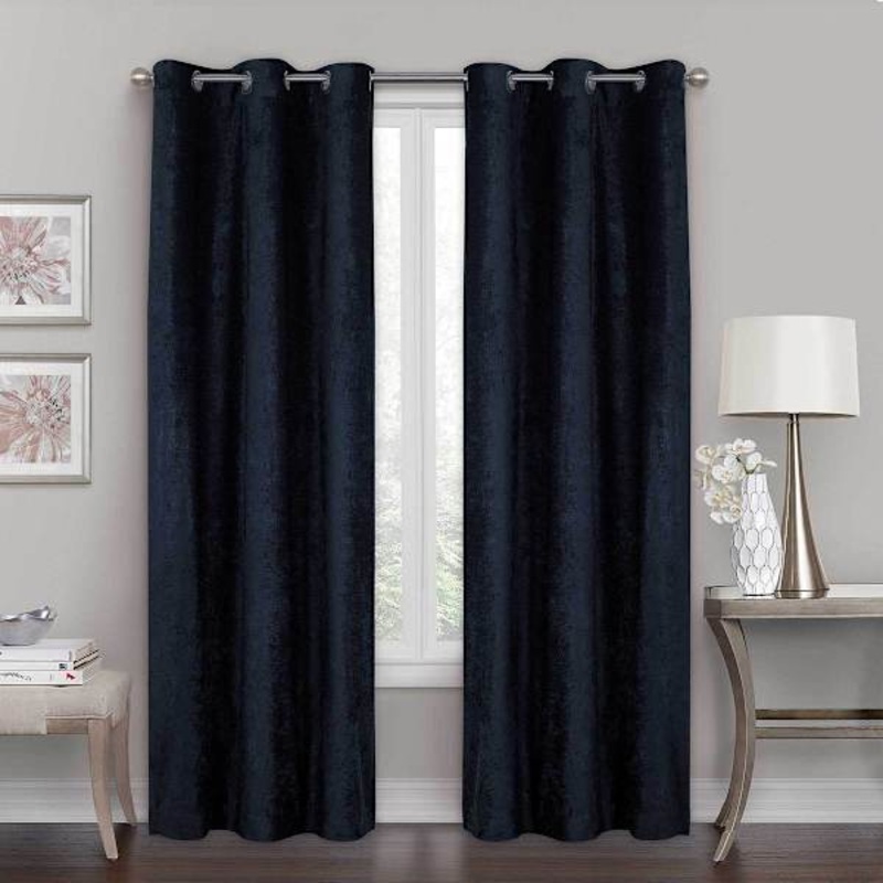 Black Chenille Blackout Grommet Curtain Panel, 84″