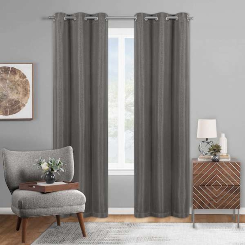 Cameron Platinum Grey Herringbone Blackout Curtain Panel, 84″