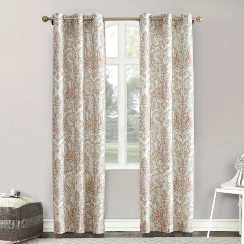 Coral Paisley Damask Light Filtering Grommet Curtain Panel, 84″