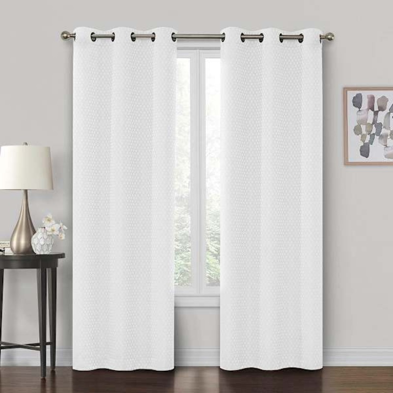 Crosby St. Sullivan White Shrink Yarn Light Filtering Grommet Curtain Panel, 84″