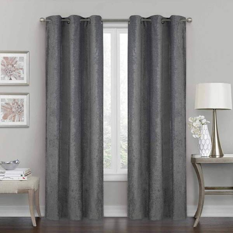 Grey Chenille Blackout Grommet Curtain Panel, 84″