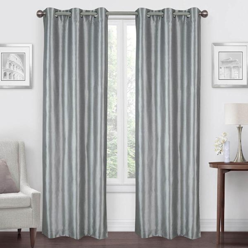 Grey Faux Silk Blackout Grommet Curtain Panel, 84″