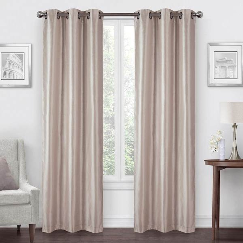 Ivory Faux Silk Blackout Grommet Curtain Panel, 84″