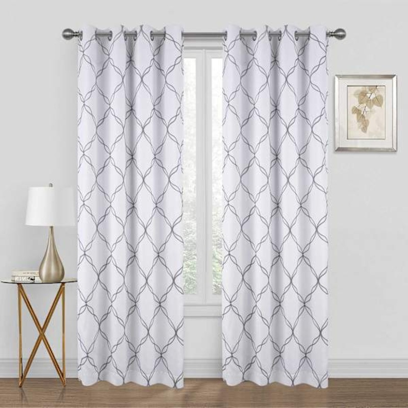 Ivory & Grey Blackout Grommet Curtain Panel, 95″