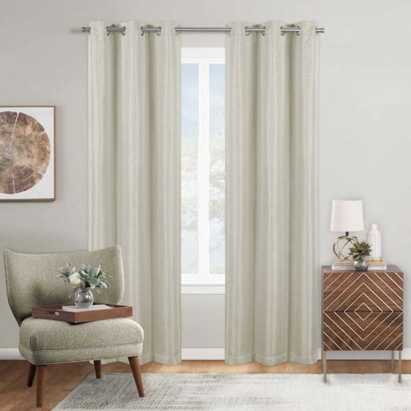 Ivory Herringbone Blackout Curtain Panel, 95″