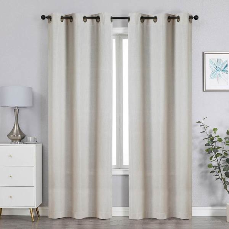 Ivory Linen Blend Blackout Grommet Single Curtain Panel, 95″