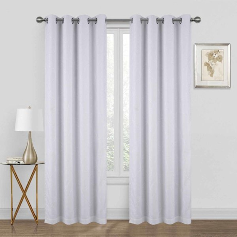 Ivory & White Embroidered Blackout Grommet Curtain Panel, 84″