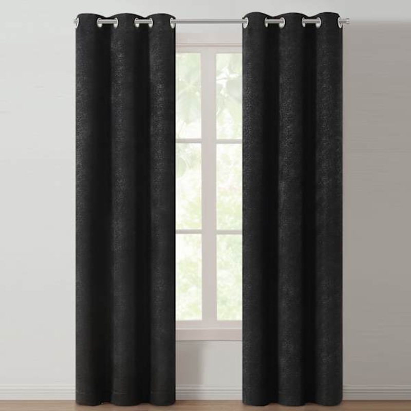 Leeds Black Woven Blackout Grommet Curtain Panel, 84″
