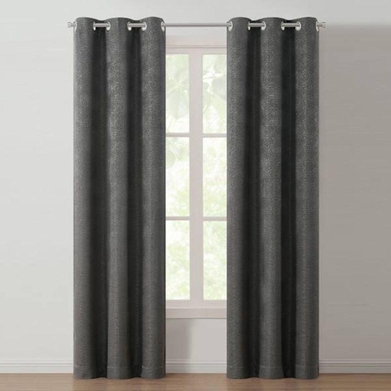 Lennon Black Pearl Woven Blackout Grommet Curtain Panel, 84″