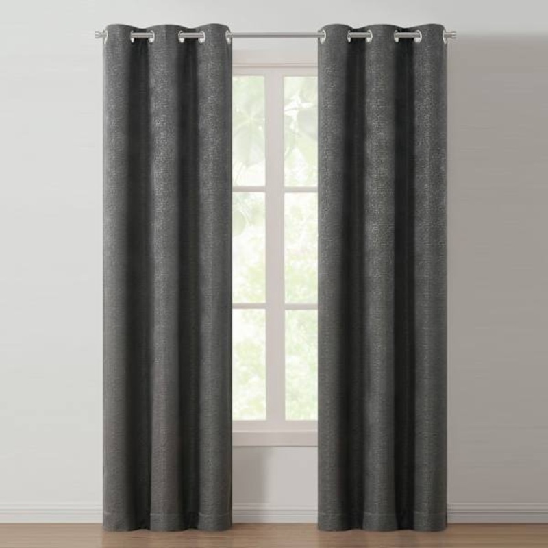 Lennon Black Pearl Woven Blackout Grommet Curtain Panel, 96″