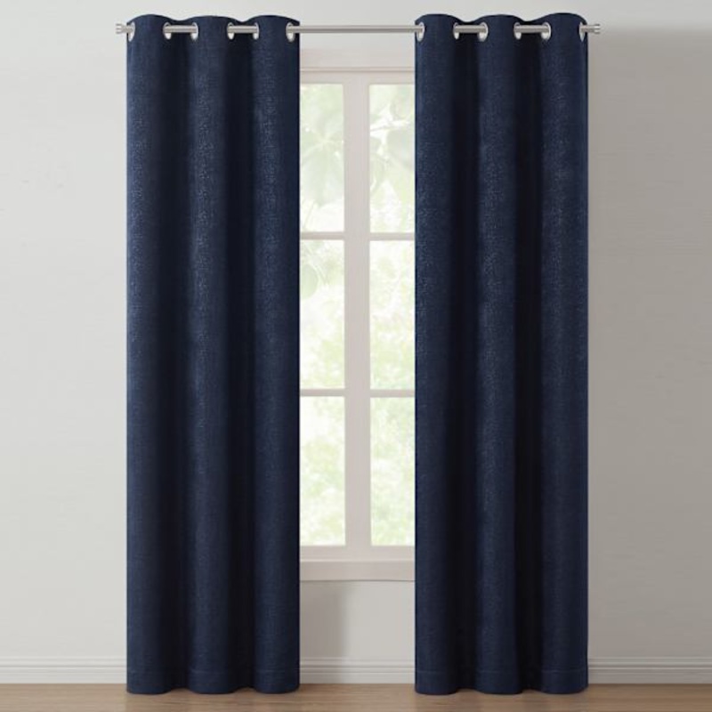 Lennon Peacoat Blue Woven Blackout Grommet Curtain Panel, 84″