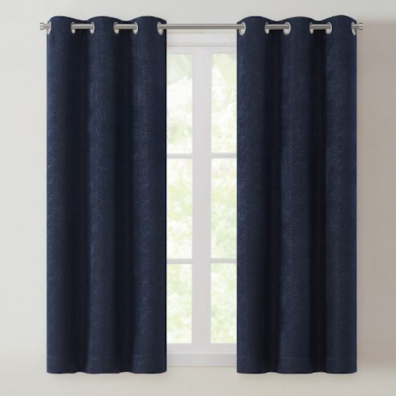 Lennon Peacoat Blue Woven Grommet Blackout Curtain Panel, 63″