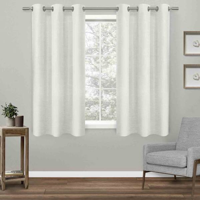 Lennon White Woven Grommet Blackout Curtain Panel, 63″
