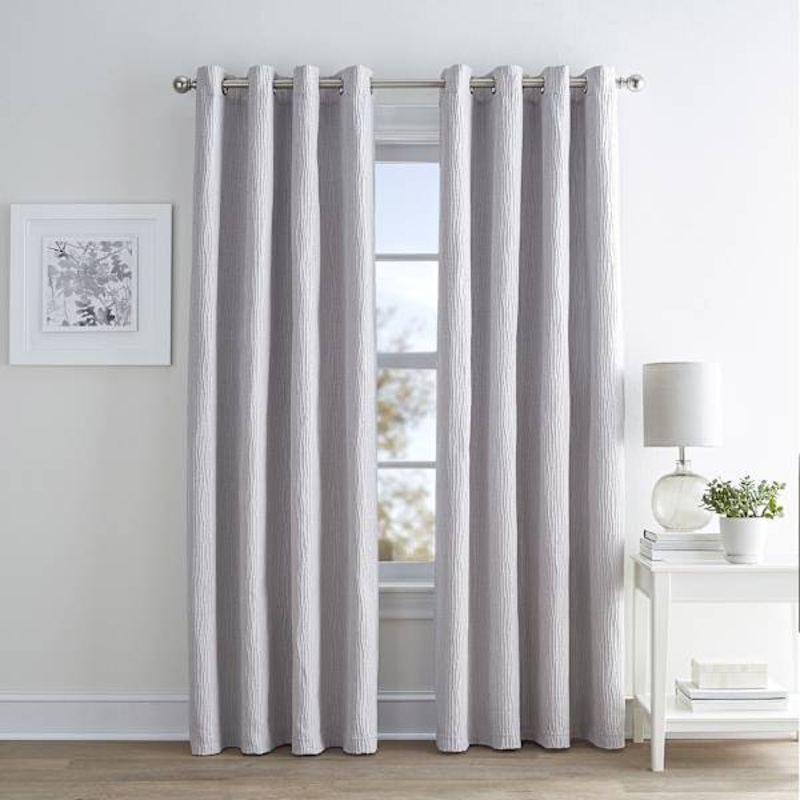 Light Grey Textured Blackout Grommet Curtain Panel, 63″