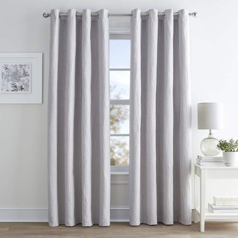 Light Grey Textured Blackout Grommet Curtain Panel, 84″