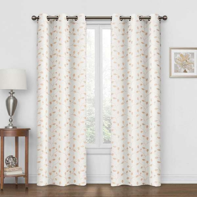 Light Tan Embroidered Blackout Grommet Curtain Panel, 84″