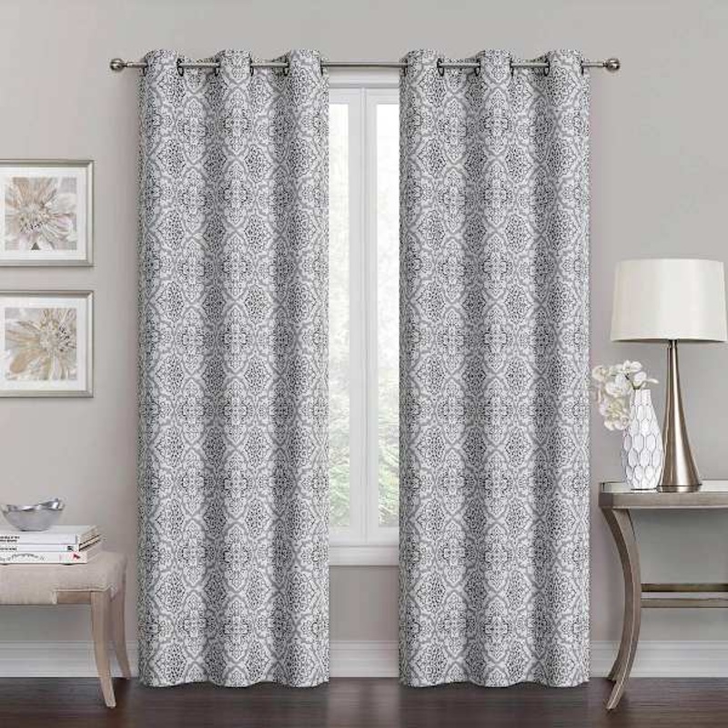Maci Grey Jacquard Blackout Grommet Curtain Panel, 84″